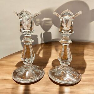 Gorham Viscount Lead Crystal Tulip Crystallites Candlestick Pair Set 5 3/4"